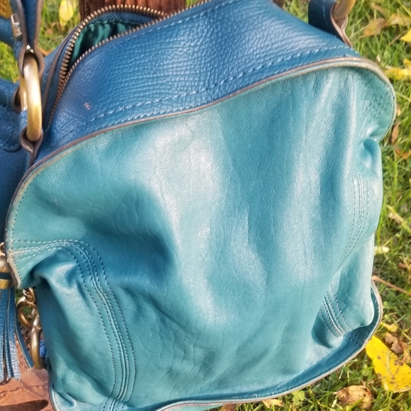 Turquoise leather handbag - Picture 2 of 5